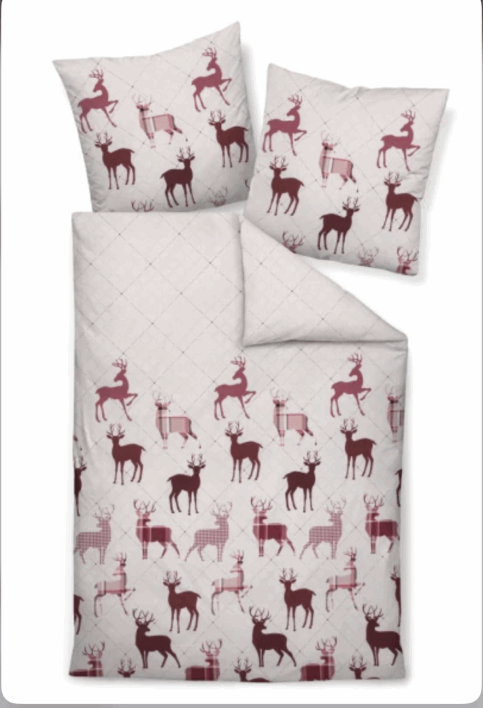 2 x Janine Feinbiber Bettwäsche DAVOS 65180 beige-bordeauxrot – 135x200 cm 4 tlg
