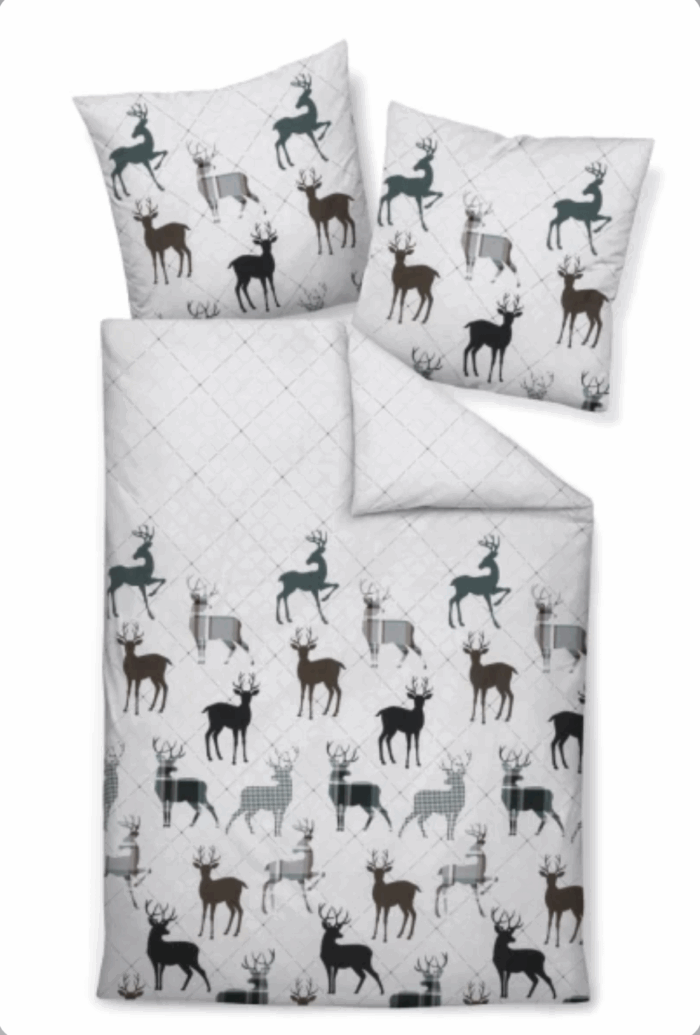 2 x Janine Feinbiber Bettwäsche Davos 65180 Beige/Tannengrün (155x220 cm) 4tlg – Bild 2