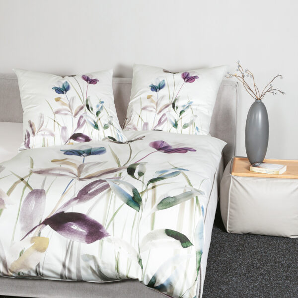 2 x Mako-Satin Bettwäsche Modern Art S 42140 Mauve / Blau 135x200