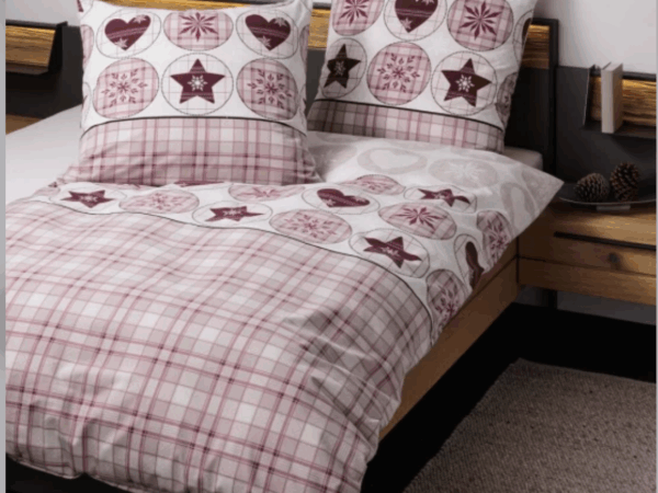 2 x Janine Feinbiber Bettwäsche DAVOS 65179 Rot Rosenholz – 155 x 220 cm 4 tlg