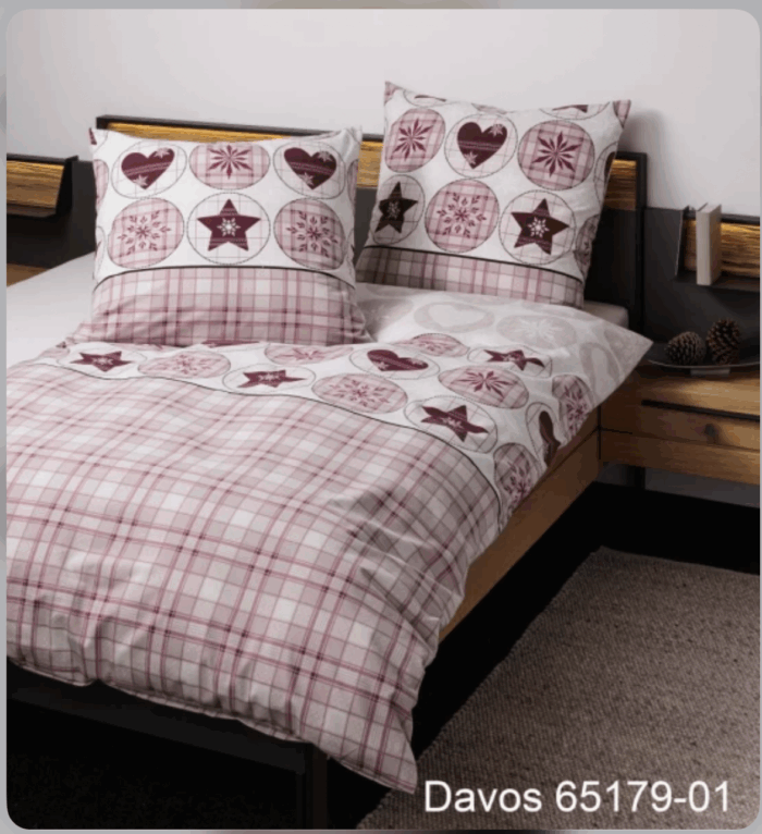 2 x Janine Feinbiber Bettwäsche DAVOS 65179 Rot Rosenholz – 155 x 220 cm 4 tlg