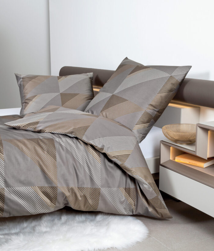 2 x Janine Mako-Satin Bettwäsche J.D. 87065 in Taupe 135x200