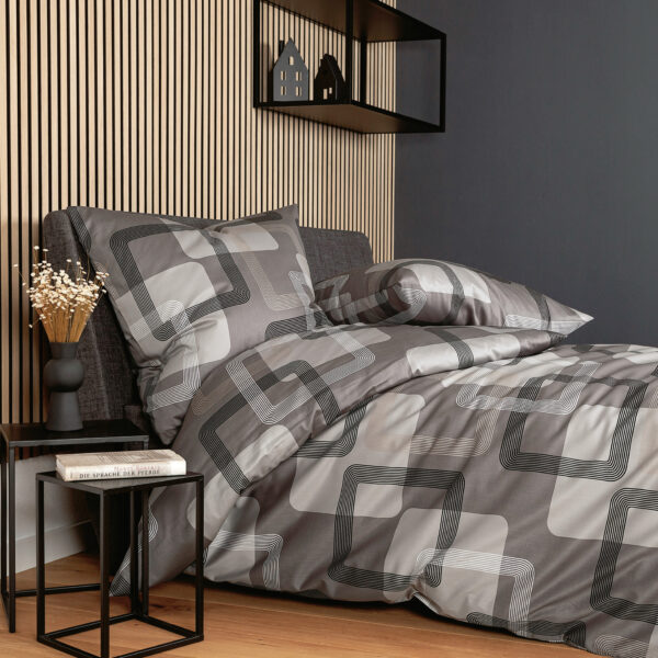 Janine Mako-Satin Bettwäsche J.D. 87096 in Braun-Beige oder Schwarz-Grau 155x220