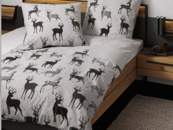 2 x Janine Feinbiber Bettwäsche Davos 65180 Beige/Tannengrün (135x200 cm) 4tlg