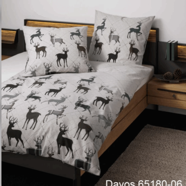 2 x Janine Feinbiber Bettwäsche Davos 65180 Beige/Tannengrün (135x200 cm) 4tlg