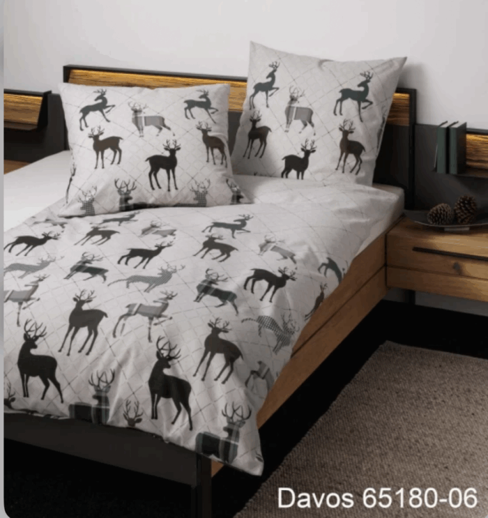 2 x Janine Feinbiber Bettwäsche Davos 65180 Beige/Tannengrün (155x220 cm) 4tlg