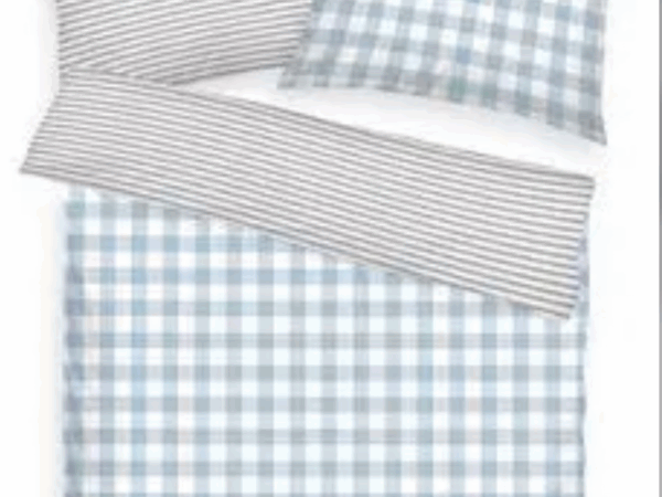 2 x Tom Tailor Wendebettwäsche „Karo & Streifen“ 155x220 4-teilig, Baumwoll-Flanell, Grau & Blau