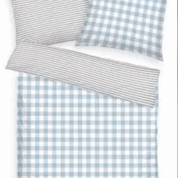 2 x Tom Tailor Wendebettwäsche „Karo & Streifen“ 155x220 4-teilig, Baumwoll-Flanell, Grau & Blau