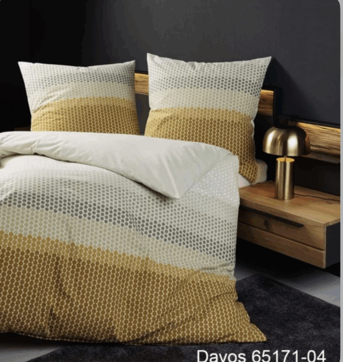 2 x Janine Feinbiber Bettwäsche DAVOS 65171 ocker olivgrün 155x220cm 4tlg