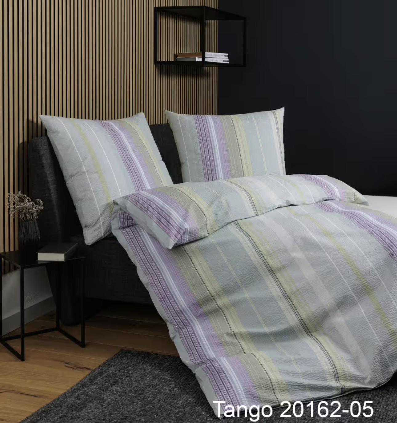 2 x Janine Mako-Soft-Seersucker Bettwäsche TANGO 20162 lila salbeigrün (135x200 cm)