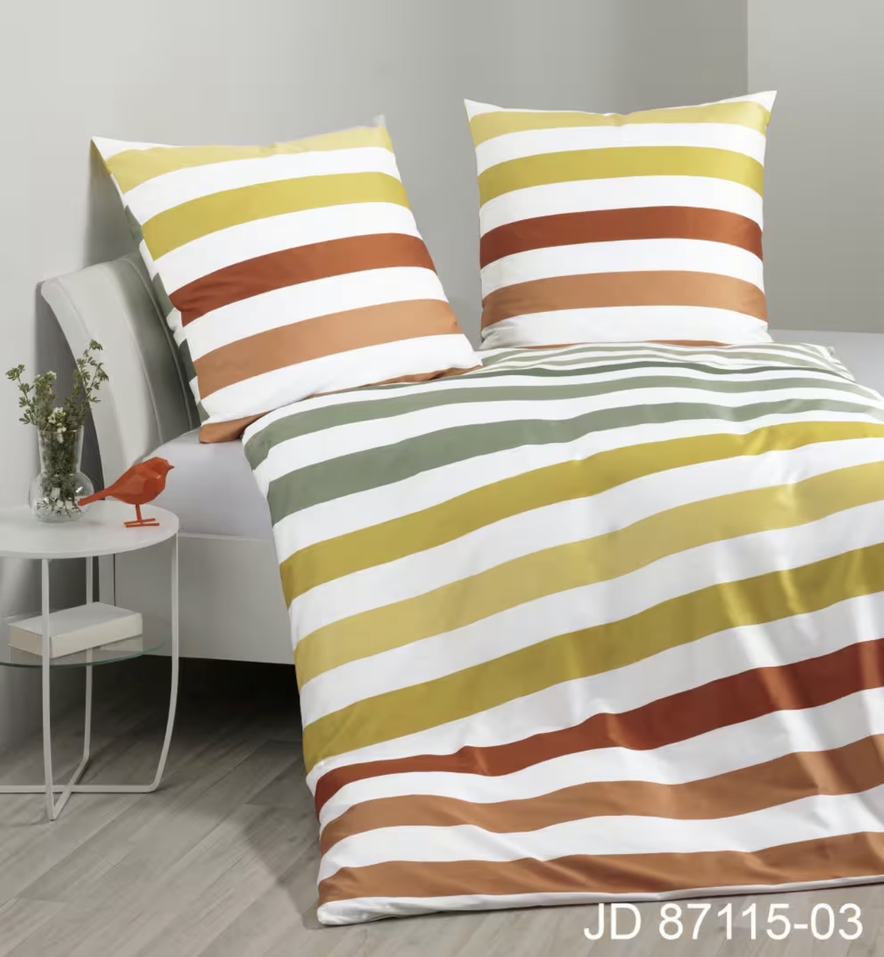 2 x Janine Mako-Satin Bettwäsche J. D. 87115 gelb grün (155x220 cm)