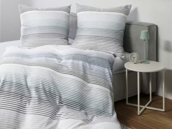 2 x Janine Mako-Satin Bettwäsche J. D. 87113 silber blau (155x220 cm)