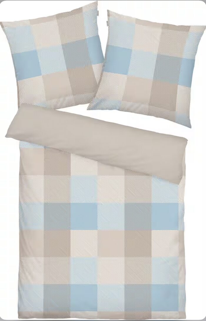 2 x Tom Tailor Flanell Bettwäsche 135x200cm „Karo/Uni MIG“ Stilvoll, warm und wunderbar weich 4 tlg 